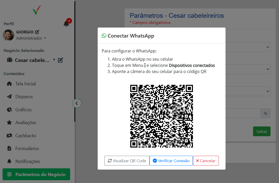 Conexão do WhatsApp via QR Code