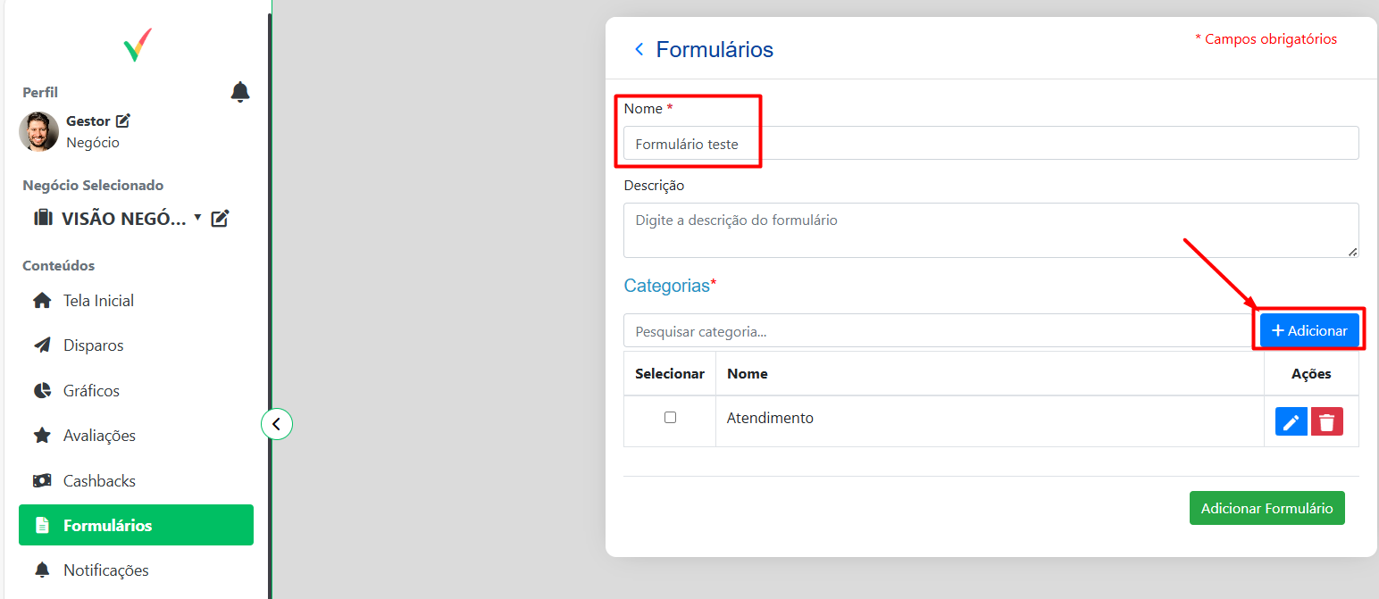 Criar formulário e adicionar categoria