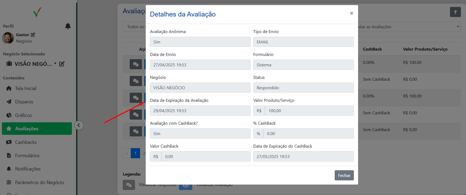 Detalhes da Avaliação