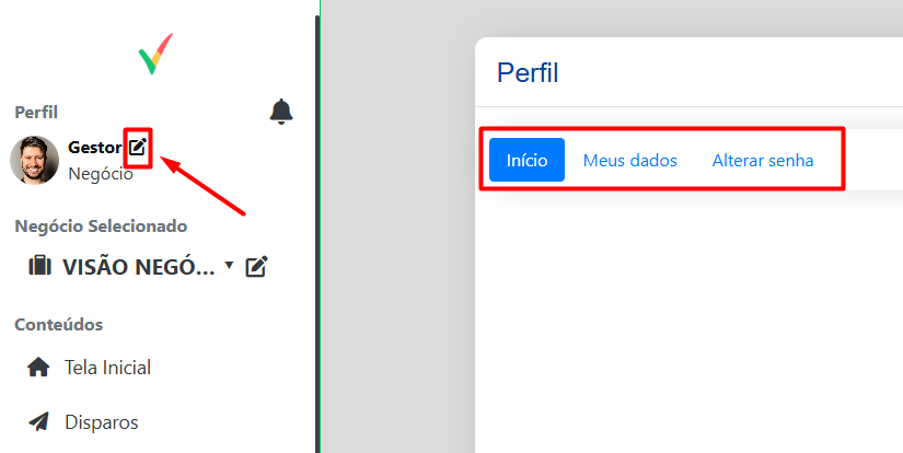 Acesso à edição de perfil