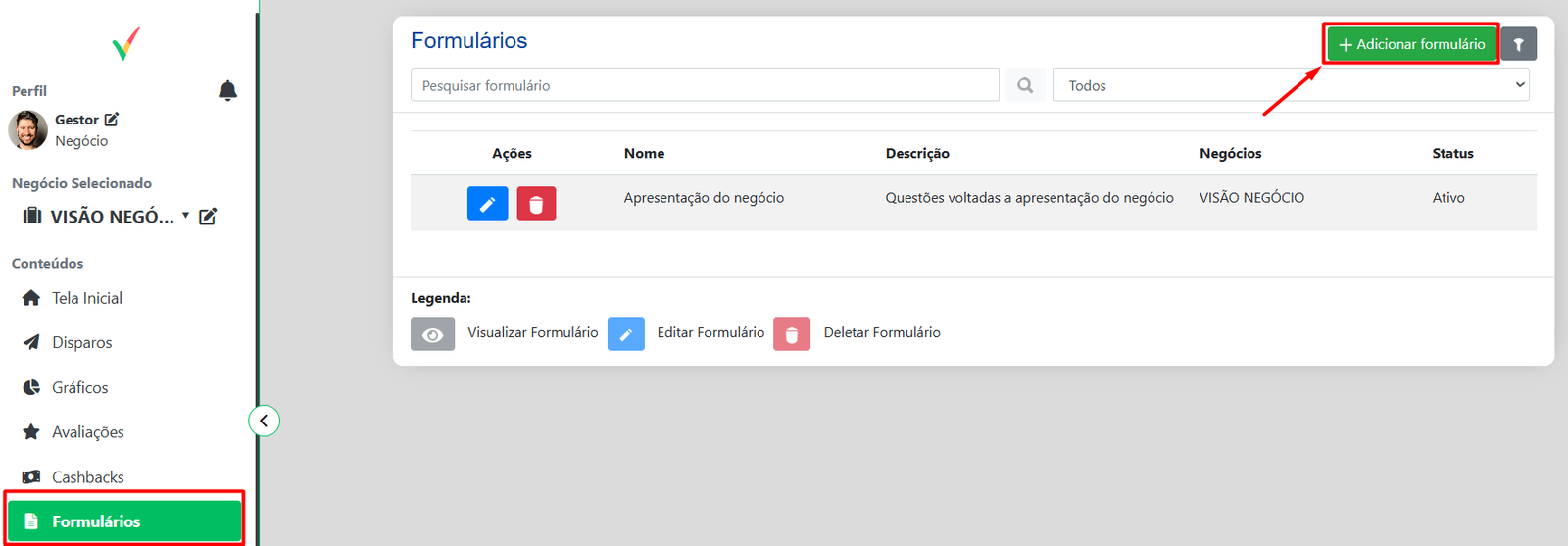 Formulários - botão adicionar