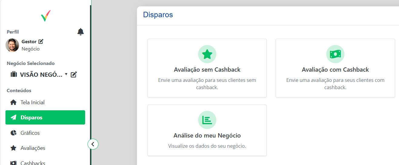 Menu Disparos com opções